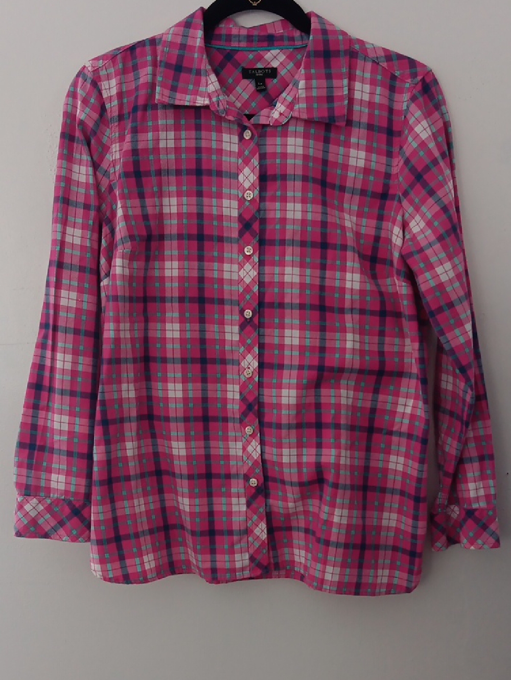 Talbots Plaid Printed Button Up Shirt #3627